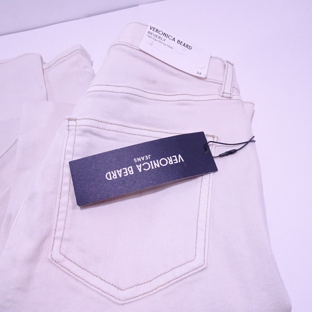 Veronica Beard Beverly High Rise Skinny Flare Jeans 26 NWT 298 ECRU IRRG - Picture 11 of 13